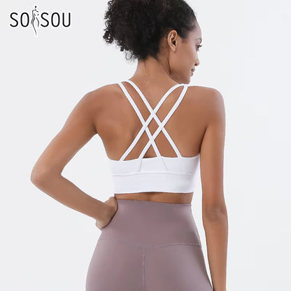 SOISOU Nylon Top Women Bra Sexy Top Woman Breathable Underwear Women Fitness Yoga Sports Bra for Women Gym 30 Colors