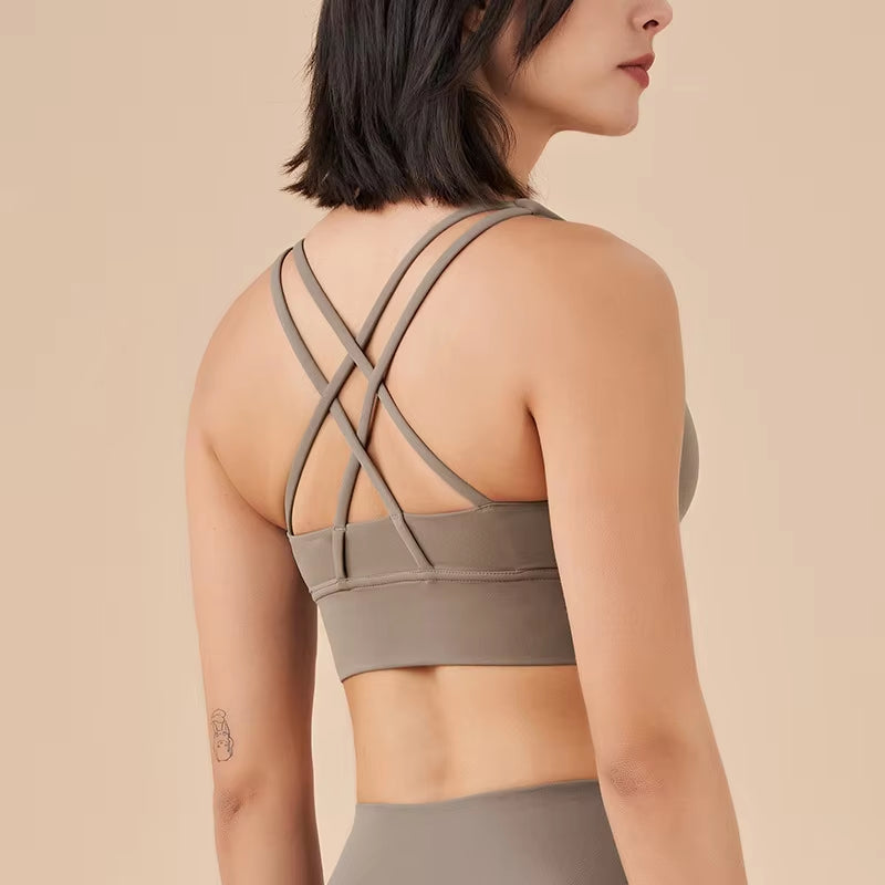SOISOU Nylon Top Women Bra Sexy Top Woman Breathable Underwear Women Fitness Yoga Sports Bra for Women Gym 30 Colors