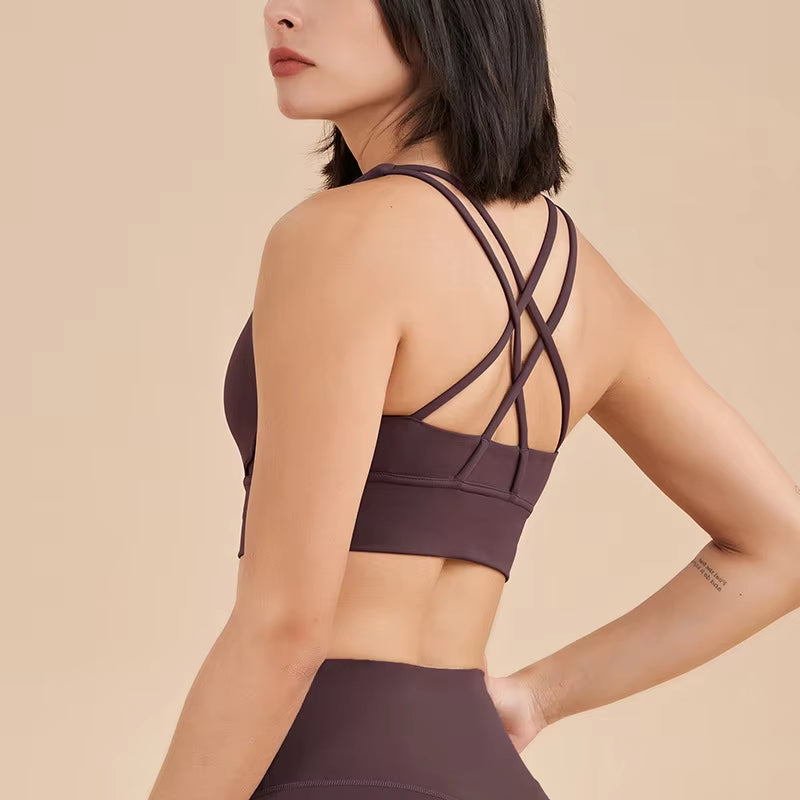SOISOU Nylon Top Women Bra Sexy Top Woman Breathable Underwear Women Fitness Yoga Sports Bra for Women Gym 30 Colors