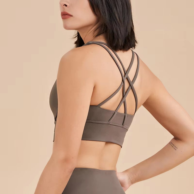 SOISOU Nylon Top Women Bra Sexy Top Woman Breathable Underwear Women Fitness Yoga Sports Bra for Women Gym 30 Colors
