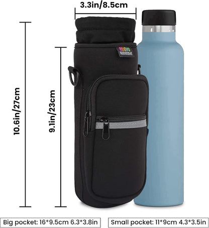 Water Bottle Carrier Bag, Premium Neoprene Portable Insulated Water Bottle Sling Holder Bag 500Ml/750Ml/1000Ml with Adjustable Shoulder Strap for Men Women Hiking, Sling Bottle Case