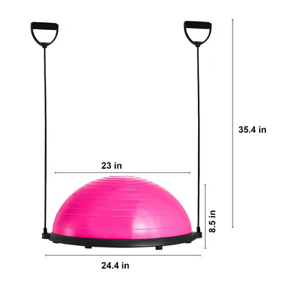 Half Balance Ball Trainer, 23-Inch Stability Ball with a 660Lbs Weight Limit, Includes Resistance Bands & Foot Pump for a Comprehensive Home Gym Experience, Ideal for Full Body Fitness, Pink