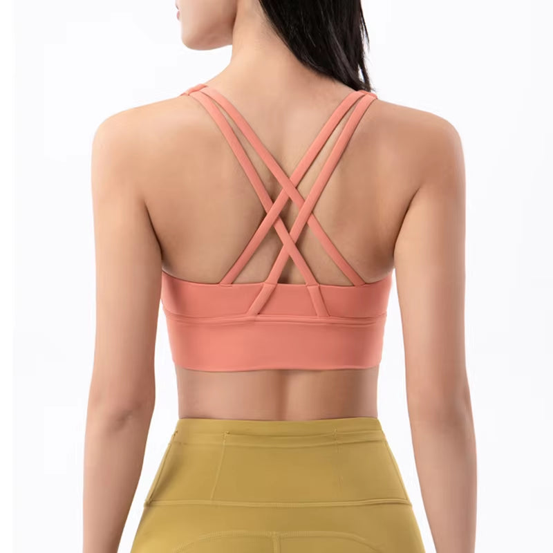 SOISOU Nylon Top Women Bra Sexy Top Woman Breathable Underwear Women Fitness Yoga Sports Bra for Women Gym 30 Colors